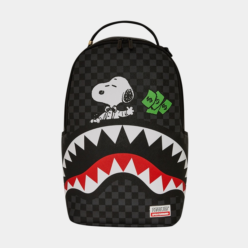 Peanuts Snoopy Top Shark Money Mens Backpack (Black/Grey)