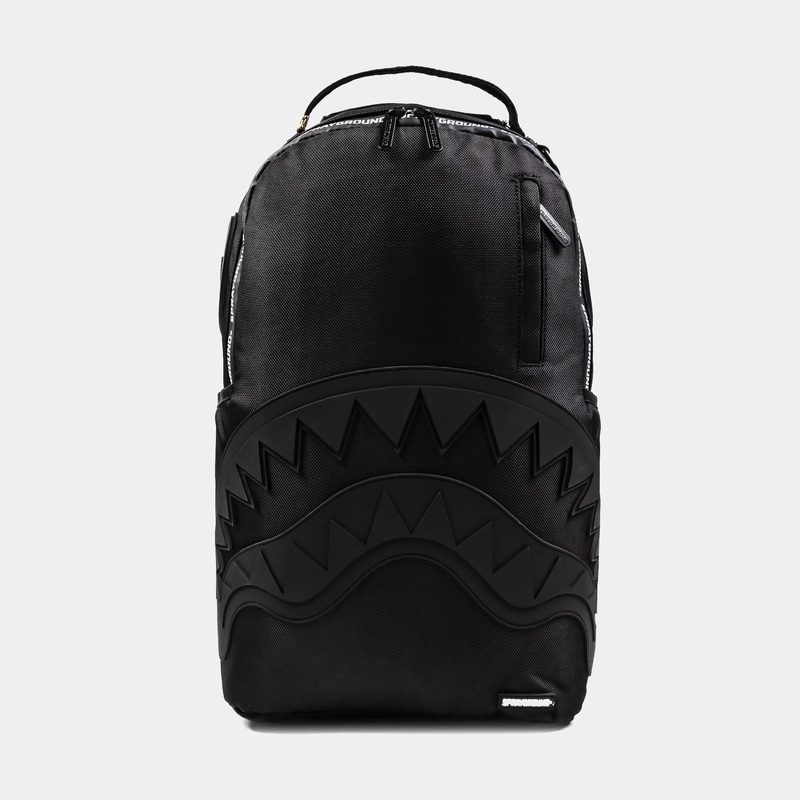 Printed Zipper Shark Mens Backpack (Black/White)