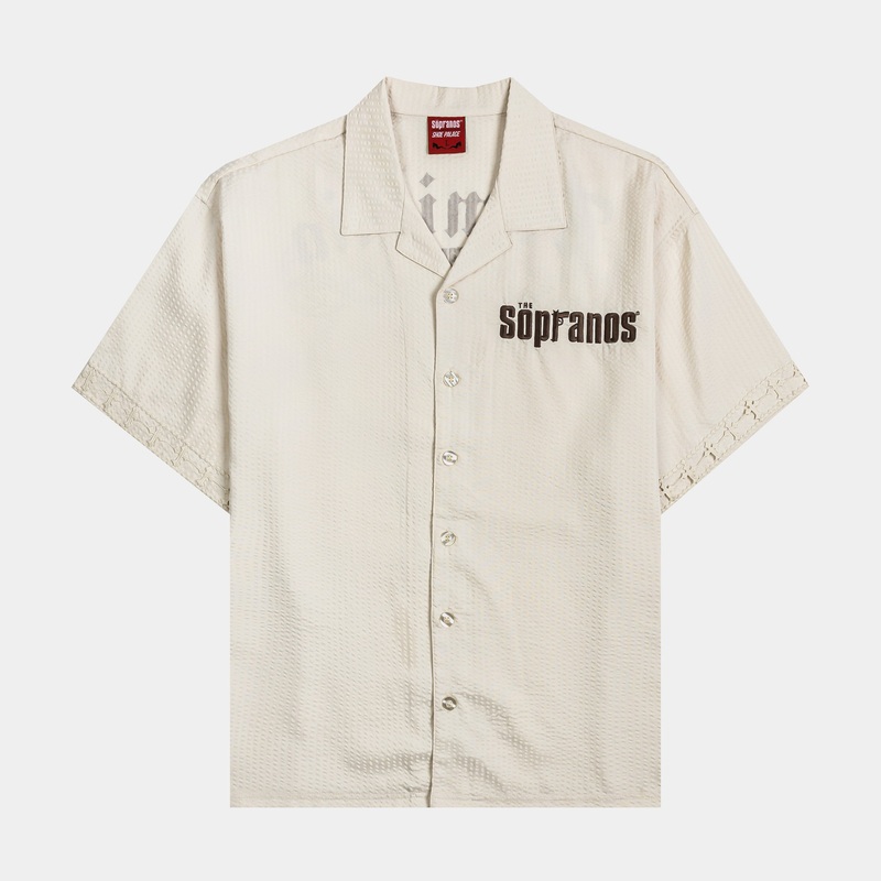 SP x Sopranos Famiglia Button Up Mens Short Sleeve Shirt (Taupe/Brown)