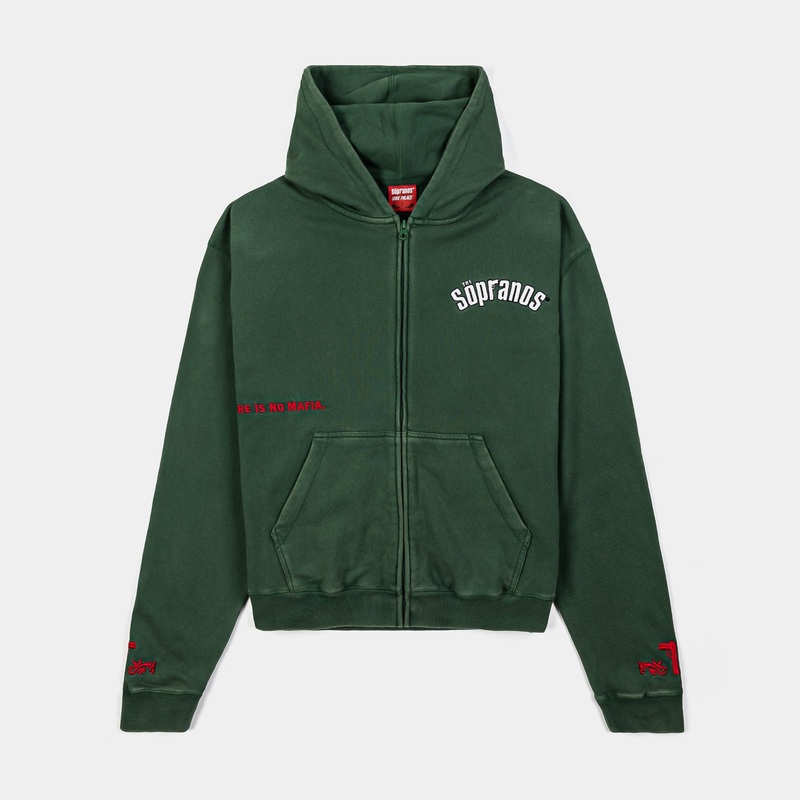 SP x Sopranos Family Cropped Zip Up Mens Hoodie (Green/Red)