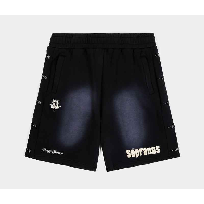 SP x Sopranos Washed Fleece Mens Shorts (Black/Cream)