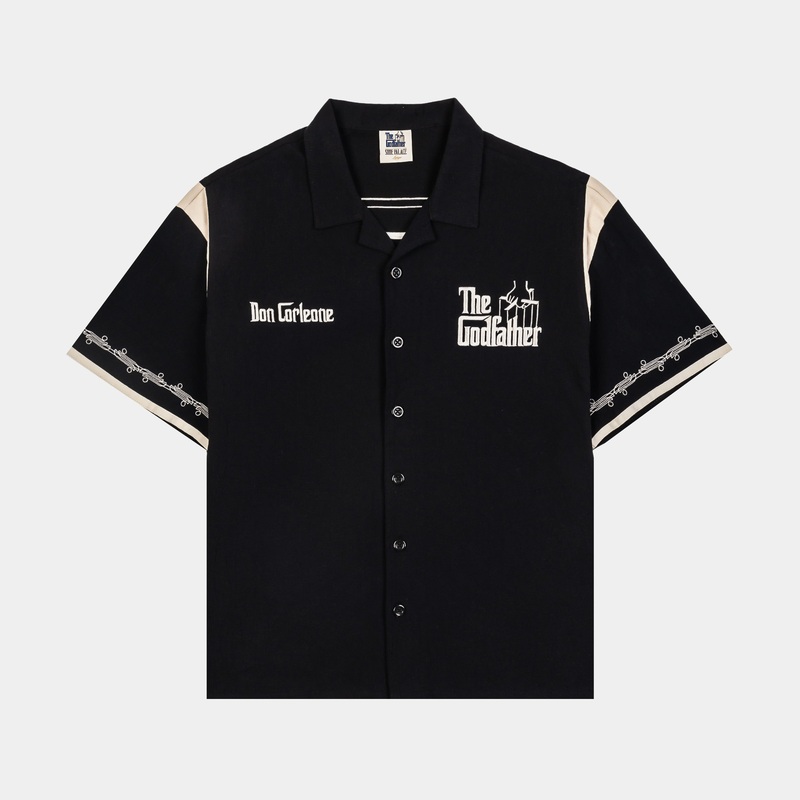 SP x The Godfather The Don Button Up Mens Short Sleeve Shirt (Black/Beige)