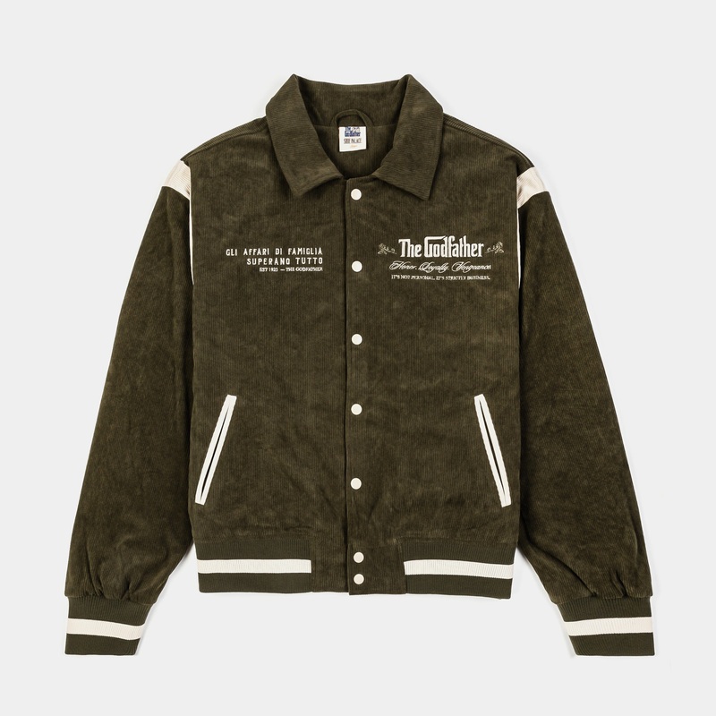 SP x The Godfather The Mansion Corduroy Varsity Mens Jacket (Olive/White)