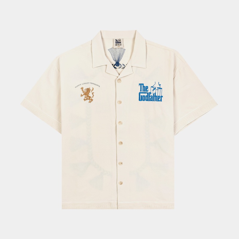 SP x The Godfather Vito Button Up Mens Short Sleeve Shirt (Cream/Blue)