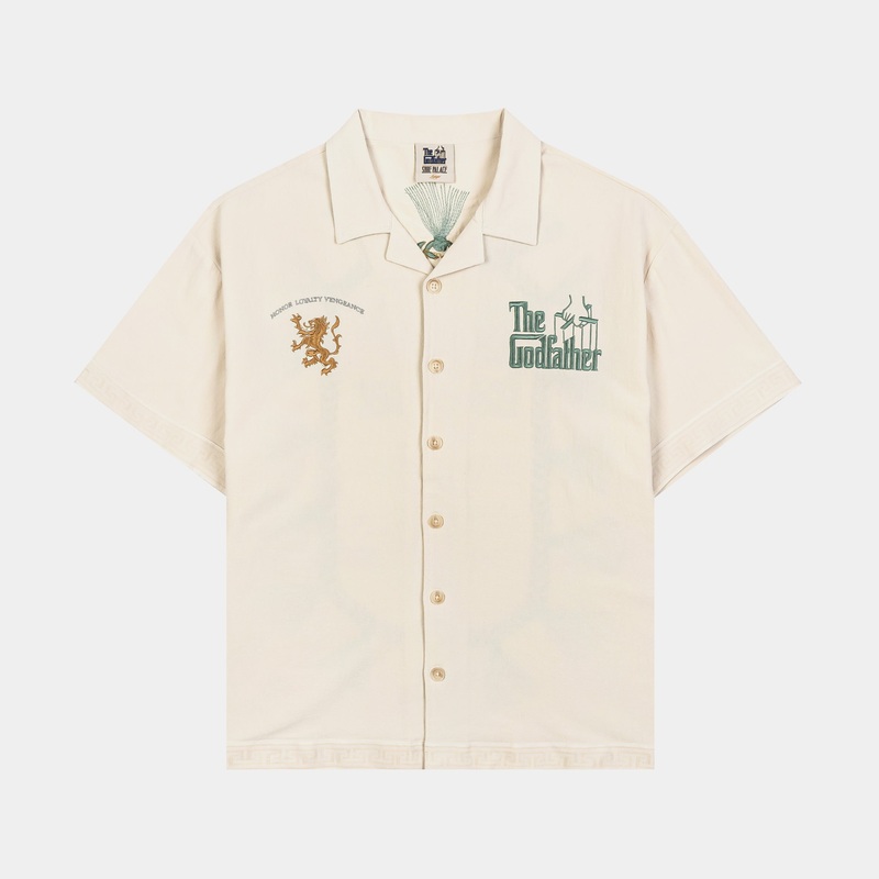 SP x The Godfather Vito Button Up Mens Short Sleeve Shirt (Cream/Green)